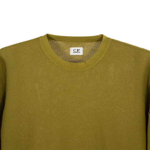 C.P. Company Cotton Crepe Ribbed Crew Neck Knit Green Moss 698 12CMKN147A-004128G Degli Uberti